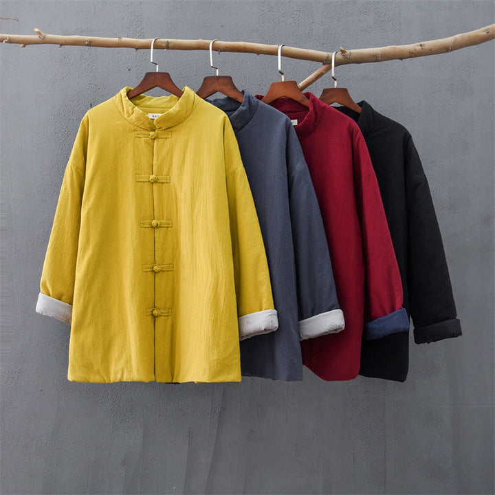 Giacca termica invernale da donna in cotone a maniche lunghe con bottoni a rana Buddha Stones e tasche - image 32