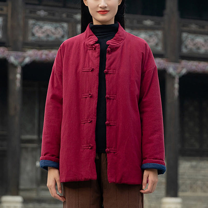 Giacca termica invernale da donna in cotone a maniche lunghe con bottoni a rana Buddha Stones e tasche - image 19