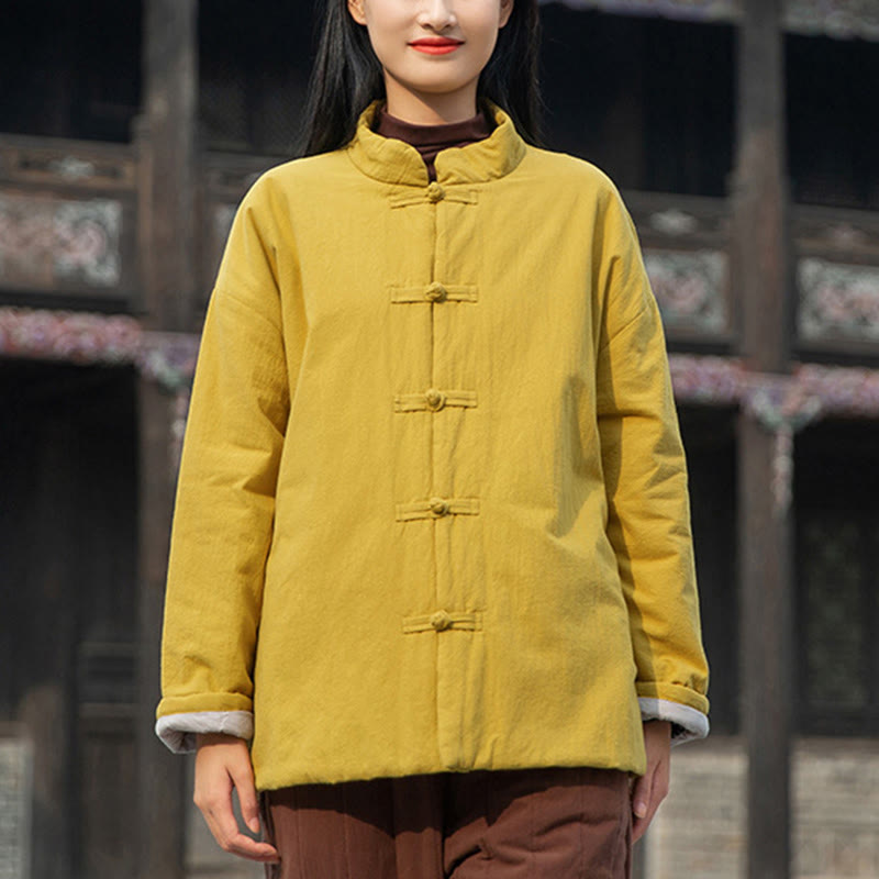 Giacca termica invernale da donna in cotone a maniche lunghe con bottoni a rana Buddha Stones e tasche - image 3