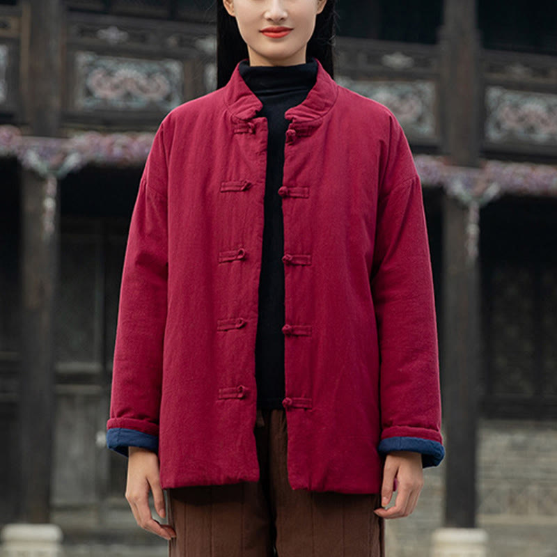 Giacca termica invernale da donna in cotone a maniche lunghe con bottoni a rana Buddha Stones e tasche - image 19