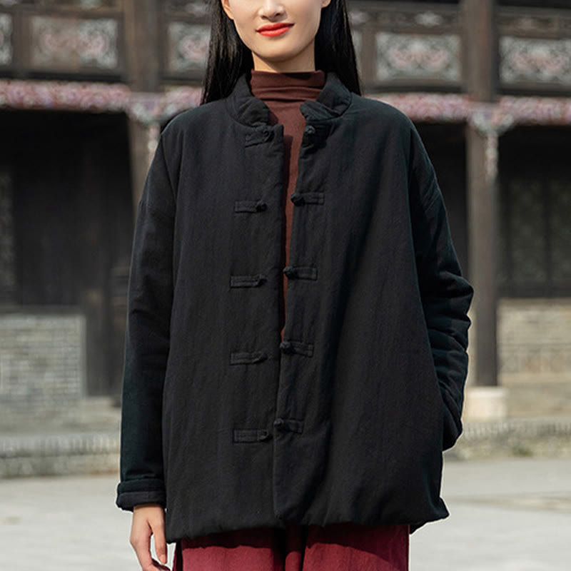 Giacca termica invernale da donna in cotone a maniche lunghe con bottoni a rana Buddha Stones e tasche - image 15