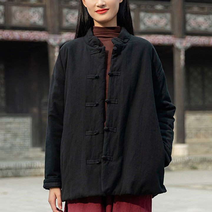 Giacca termica invernale da donna in cotone a maniche lunghe con bottoni a rana Buddha Stones e tasche - image 15