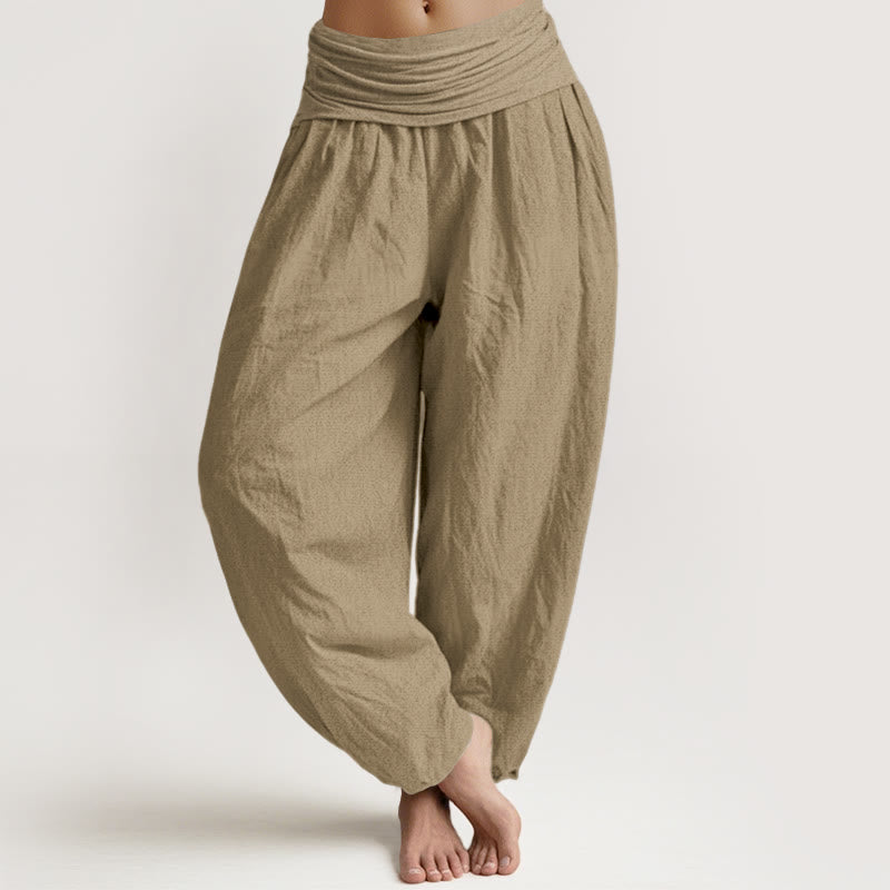 Pantaloni harem da donna in cotone con elastico in vita, tinta unita, color cammello , Buddha Stones - Abbronzatura - US16, UK/AU20, EU48 (3XL) - image 0