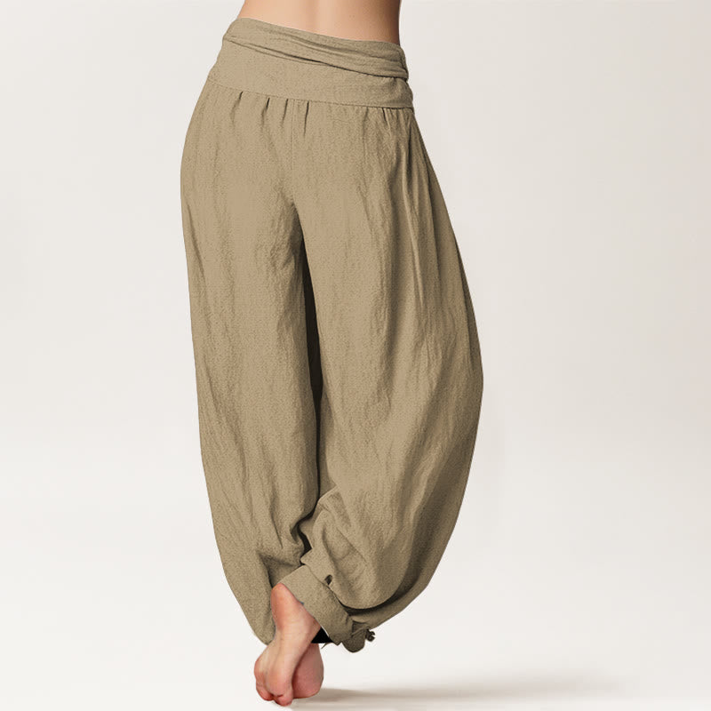 Pantaloni harem da donna in cotone con elastico in vita, tinta unita, color cammello , Buddha Stones - image 1