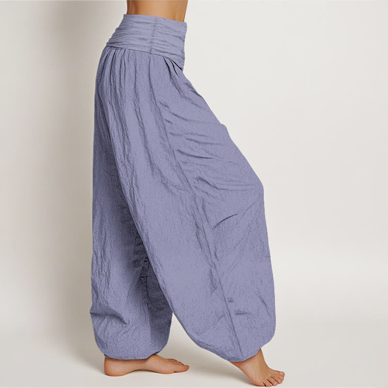 Pantaloni harem da donna con elastico in vita, in cotone, tinta unita, color viola medio , Buddha Stones - image 2
