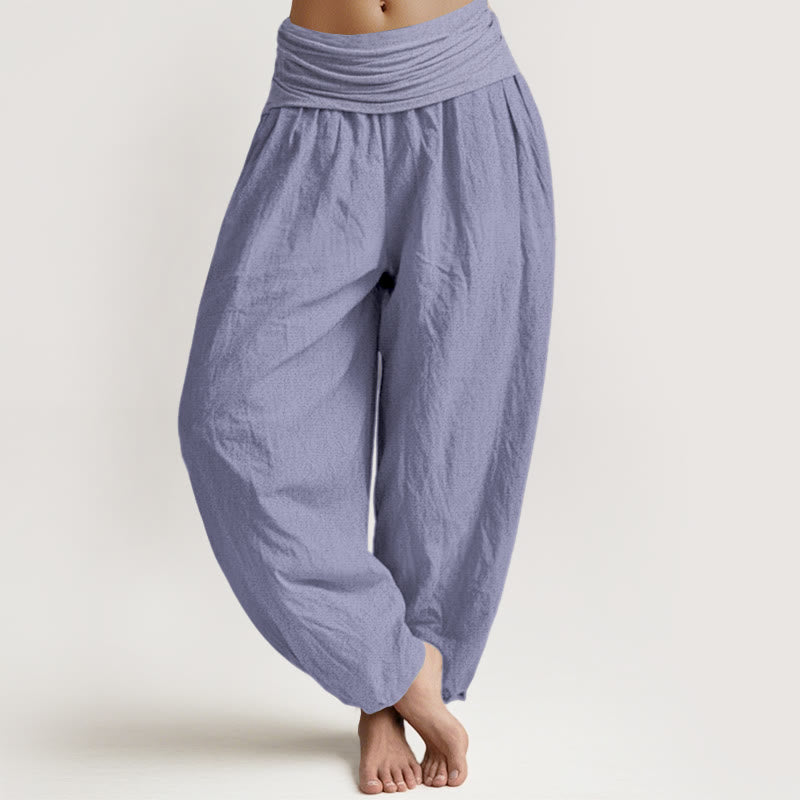 Pantaloni harem da donna con elastico in vita, in cotone, tinta unita, color viola medio , Buddha Stones - Viola medio - US16, UK/AU20, EU48 (3XL) - image 0