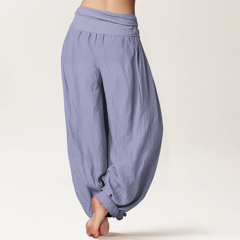 Pantaloni harem da donna con elastico in vita, in cotone, tinta unita, color viola medio , Buddha Stones - image 1