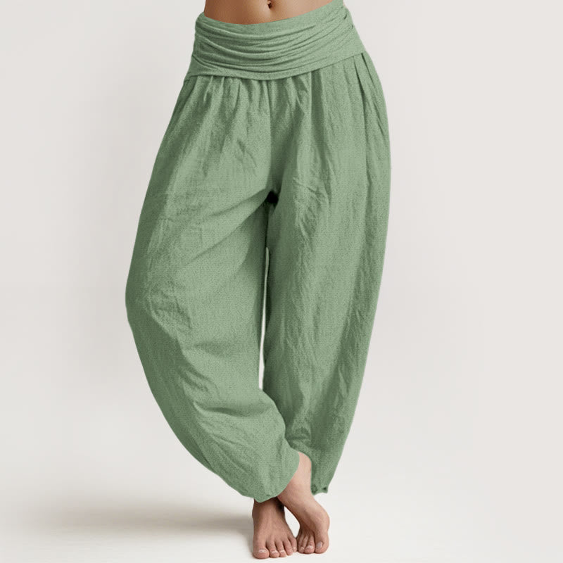 Pantaloni harem da donna in cotone verde tinta unita con elastico in vita Buddha Stones - Acquamarina media - US16, UK/AU20, EU48 (3XL) - image 0