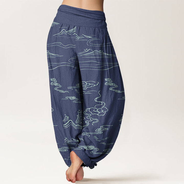 Pantaloni harem da donna con elastico in vita, motivo Buddha Stones Cotton Mountain Moon e nuvole di buon auspicio - image 6
