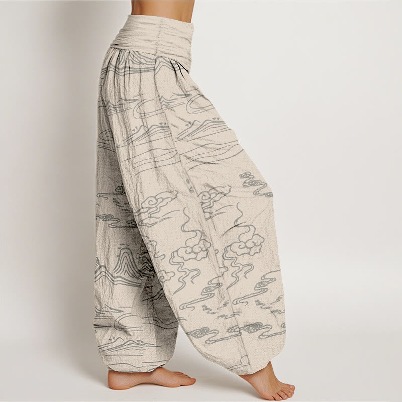 Pantaloni harem da donna con elastico in vita, motivo Buddha Stones Cotton Mountain Moon e nuvole di buon auspicio - image 8