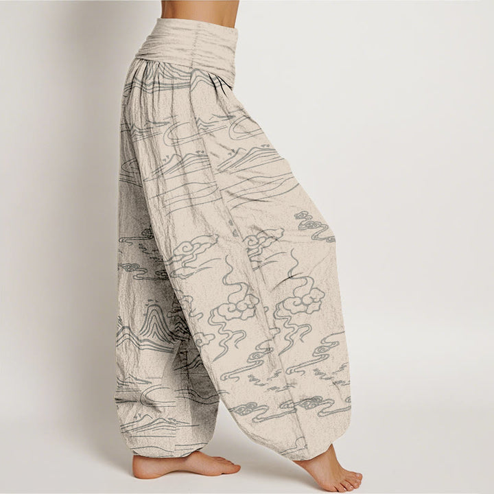 Pantaloni harem da donna con elastico in vita, motivo Buddha Stones Cotton Mountain Moon e nuvole di buon auspicio - image 8