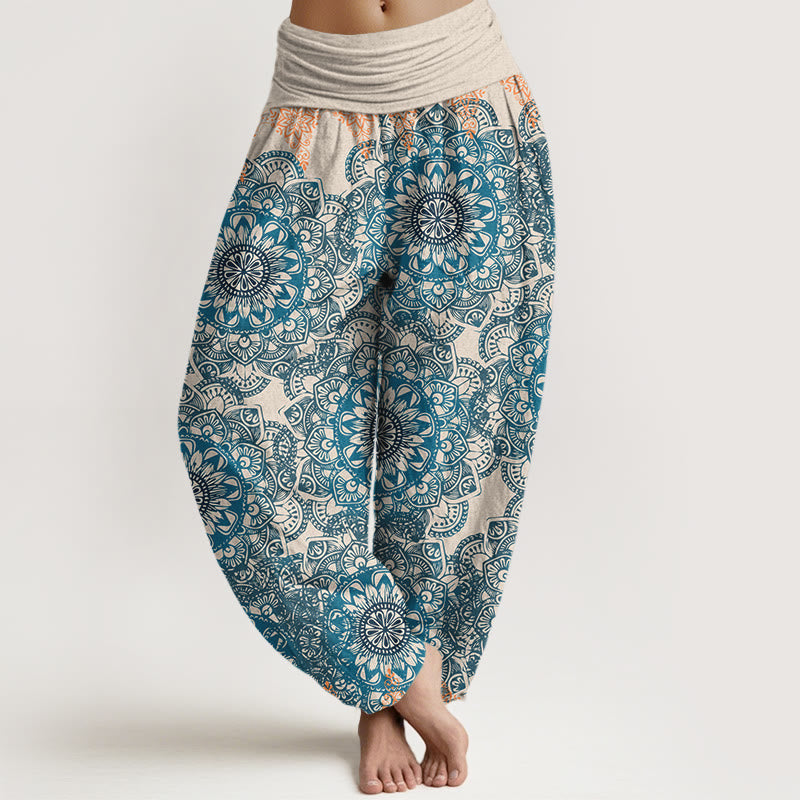 Pantaloni harem da donna in cotone elasticizzato con motivo mandala triangolare in puro cotone Buddha Stones - Beige - US22, UK/AU26, EU54 (6XL) - image 5