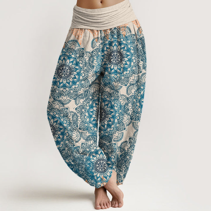 Pantaloni harem da donna in cotone elasticizzato con motivo mandala triangolare in puro cotone Buddha Stones - Beige - US22, UK/AU26, EU54 (6XL) - image 5