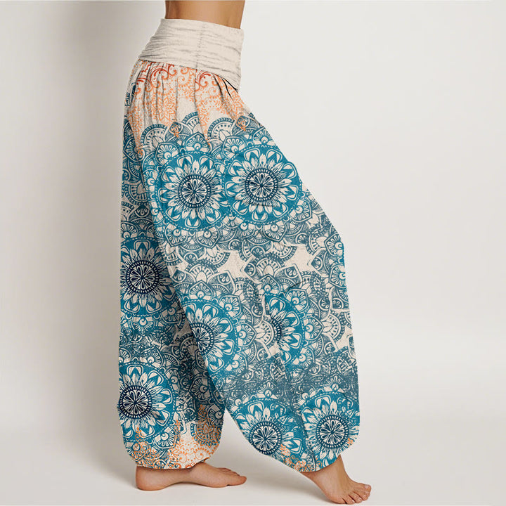 Pantaloni harem da donna in cotone elasticizzato con motivo mandala triangolare in puro cotone Buddha Stones - image 6