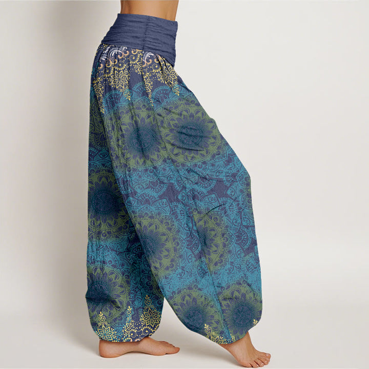 Pantaloni harem da donna con elastico in vita, in cotone, con motivi mandala triangolari e Buddha Stones - image 9