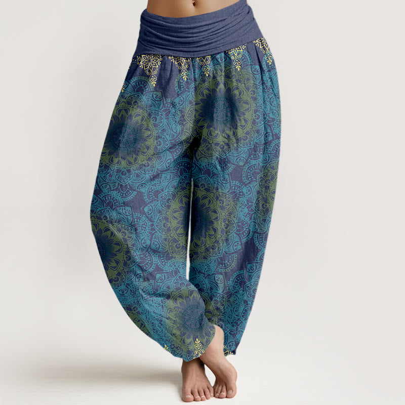 Pantaloni harem da donna in cotone elasticizzato con motivo mandala triangolare in puro cotone Buddha Stones - SteelBlue - US22, UK/AU26, EU54 (6XL) - image 8