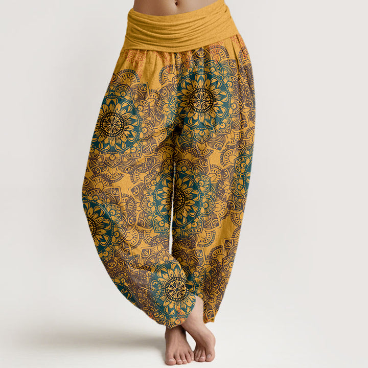 Pantaloni harem da donna con elastico in vita, in cotone, con motivi mandala triangolari e Buddha Stones - Oro - US22, UK/AU26, EU54 (6XL) - image 10