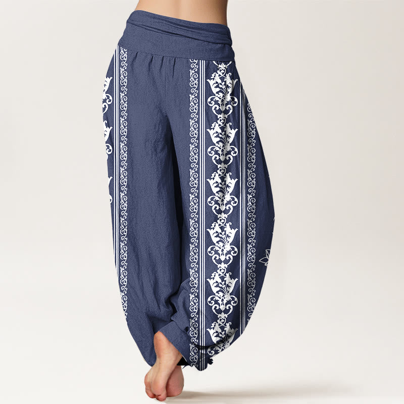 Pantaloni harem da donna con elastico in vita, in puro cotone, Buddha Stones e fiori di loto, doppio Dorje, Vajra, Namaste e Om. - image 15