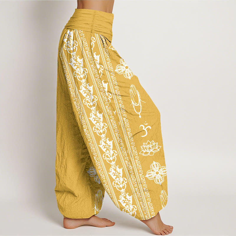 Pantaloni harem da donna con elastico in vita, motivo Buddha Stones Cotton Lotus Flowers Double Dorje Vajra Namaste Om - image 19