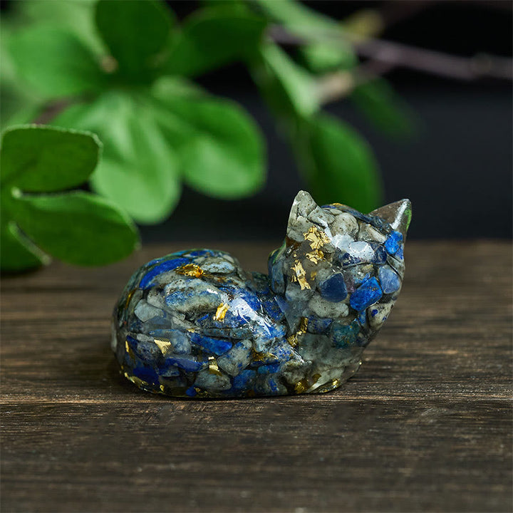 Decorazione positiva per piccoli gatti in resina epossidica con schegge di cristallo Buddha Stones  - image 1