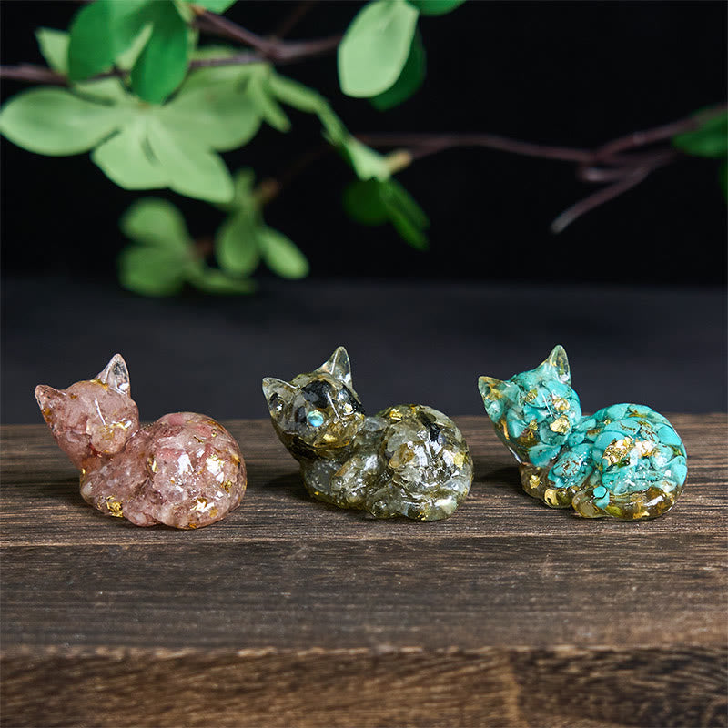 Decorazione positiva per piccoli gatti in resina epossidica con schegge di cristallo Buddha Stones  - image 32