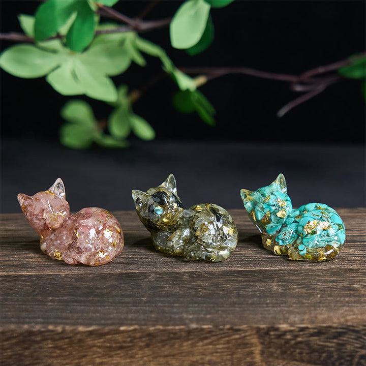 Decorazione positiva per piccoli gatti in resina epossidica con schegge di cristallo Buddha Stones  - image 32