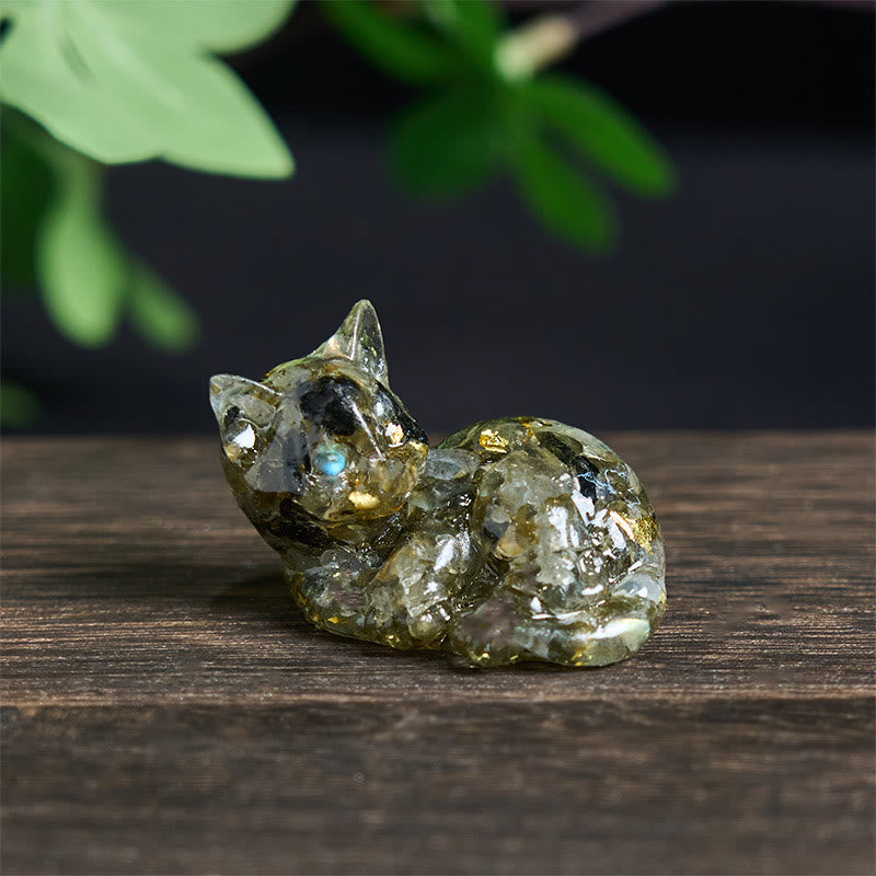 Decorazione positiva per piccoli gatti in resina epossidica con schegge di cristallo Buddha Stones  - Labradorite (32*43*53mm) - image 22