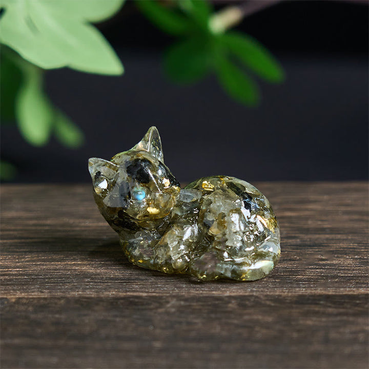 Decorazione positiva per piccoli gatti in resina epossidica con schegge di cristallo Buddha Stones  - Labradorite (32*43*53mm) - image 22