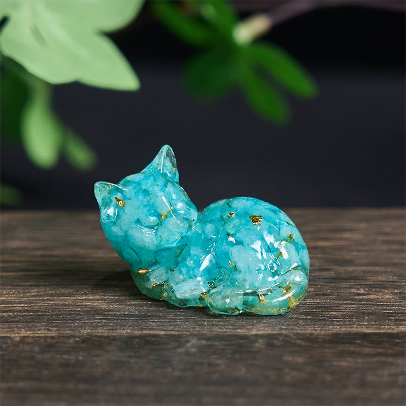 Decorazione positiva per piccoli gatti in resina epossidica con schegge di cristallo Buddha Stones  - Acquamarina (32*43*53mm) - image 16