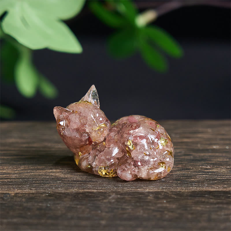 Decorazione positiva per piccoli gatti in resina epossidica con schegge di cristallo Buddha Stones  - Quarzo fragola (32*43*53mm) - image 10
