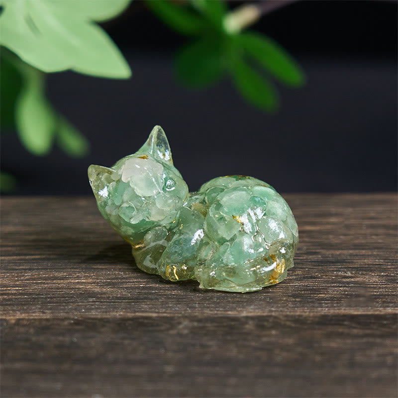 Decorazione positiva per piccoli gatti in resina epossidica con schegge di cristallo Buddha Stones  - Avventurina verde (32*43*53mm) - image 25