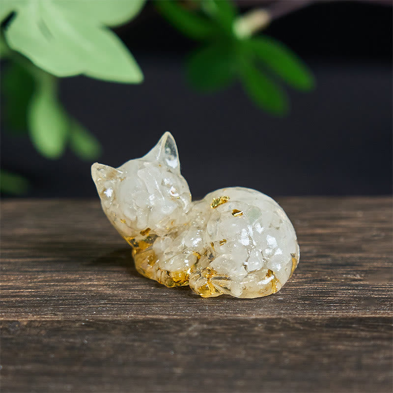 Decorazione positiva per piccoli gatti in resina epossidica con schegge di cristallo Buddha Stones  - Turchese bianco (32*43*53mm) - image 7