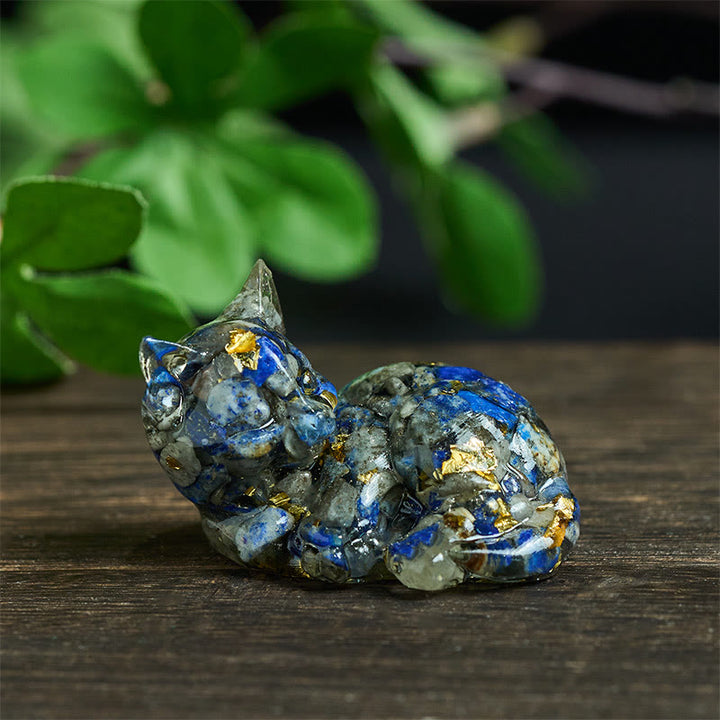 Decorazione positiva per piccoli gatti in resina epossidica con schegge di cristallo Buddha Stones  - Decorazioni in lazurite (32*43*53mm) - image 0