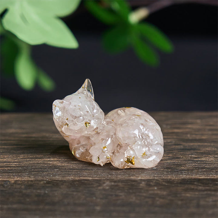 Decorazione positiva per piccoli gatti in resina epossidica con schegge di cristallo Buddha Stones  - Cristallo rosa (32*43*53mm) - image 13