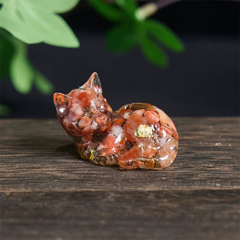 Decorazione positiva per piccoli gatti in resina epossidica con schegge di cristallo Buddha Stones  - Agata rossa (32*43*53mm) - image 19