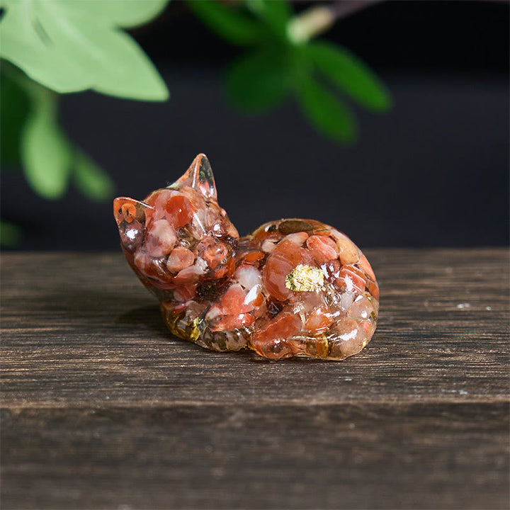 Decorazione positiva per piccoli gatti in resina epossidica con schegge di cristallo Buddha Stones  - Agata rossa (32*43*53mm) - image 19