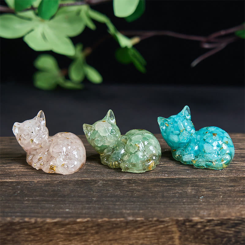 Decorazione positiva per piccoli gatti in resina epossidica con schegge di cristallo Buddha Stones  - image 33