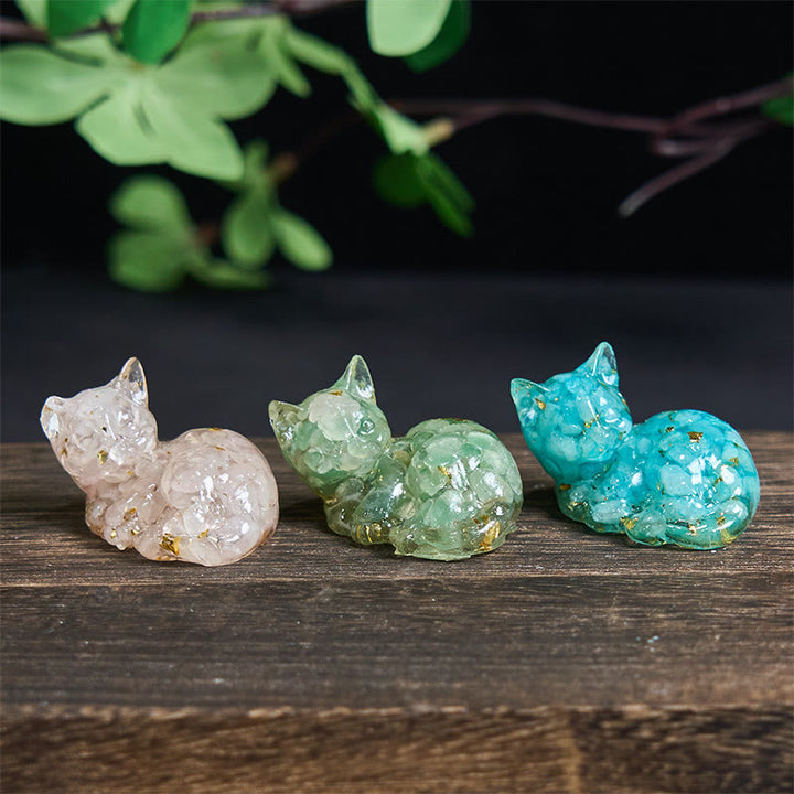 Decorazione positiva per piccoli gatti in resina epossidica con schegge di cristallo Buddha Stones  - image 33