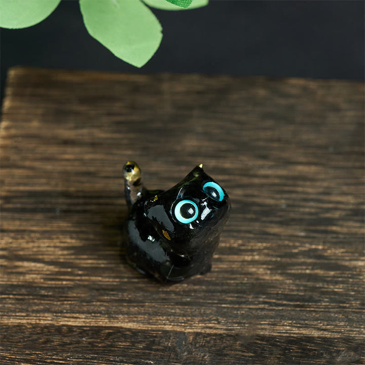 Buddha Stones Statua decorativa di cristallo a forma di gatto in resina con effetto di serenità - Ossidiana nera (36*32*22 mm) - image 0