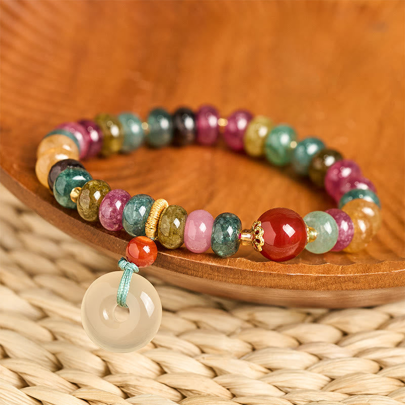 Bracciale Buddha Stones Peace Buckle Tormalina Calcedonio Amore - Tormalina (circonferenza del polso: 14-16 cm) - image 0