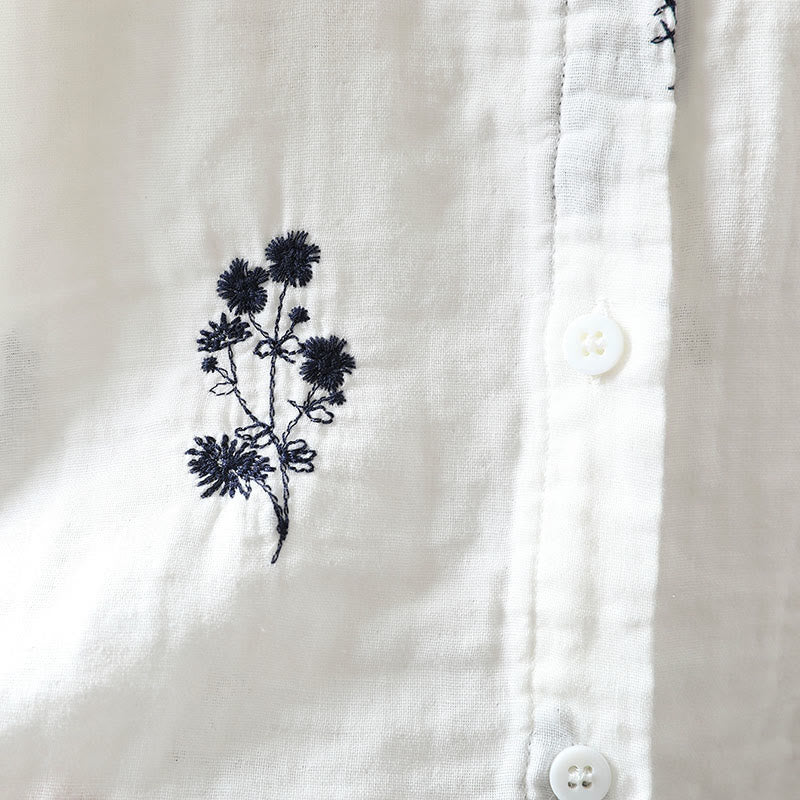 Camicia da donna in cotone a maniche lunghe con bottoni e ricamo floreale Buddha Stones - image 6