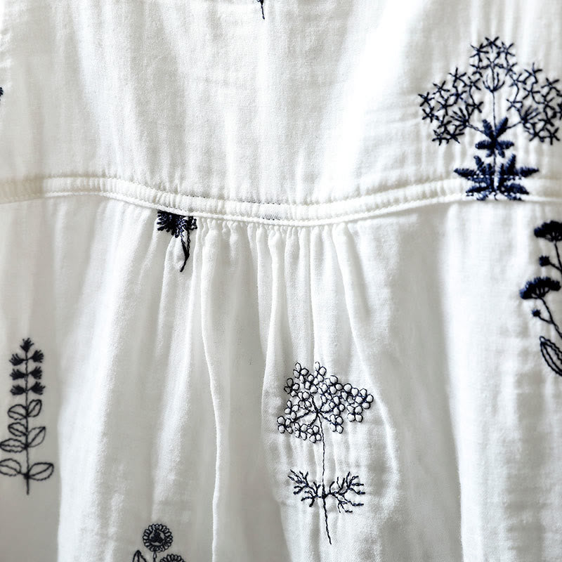 Camicia da donna in cotone a maniche lunghe con bottoni e ricamo floreale Buddha Stones - image 8