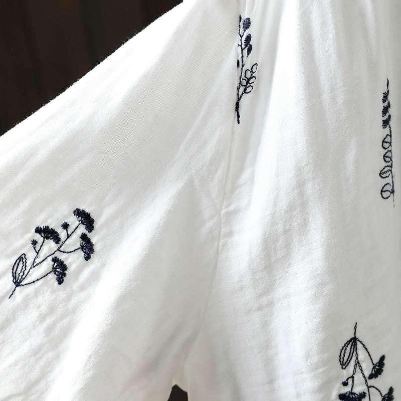 Camicia da donna in cotone a maniche lunghe con bottoni e ricamo floreale Buddha Stones - image 12