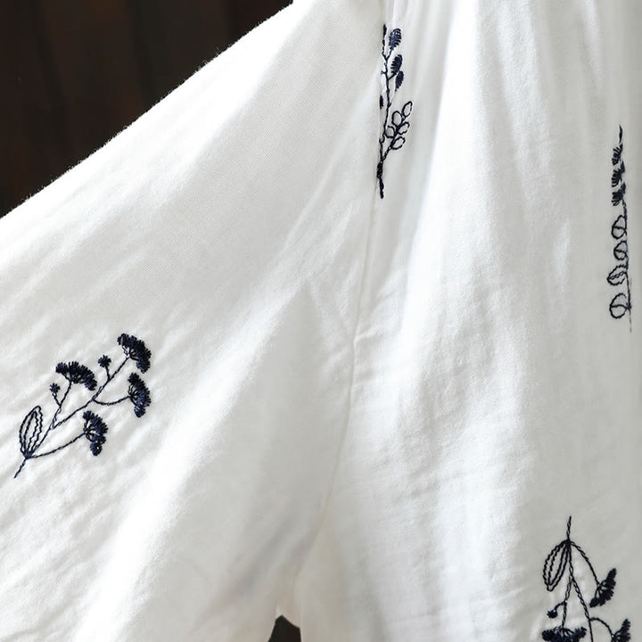 Camicia da donna in cotone a maniche lunghe con bottoni e ricamo floreale Buddha Stones - image 12