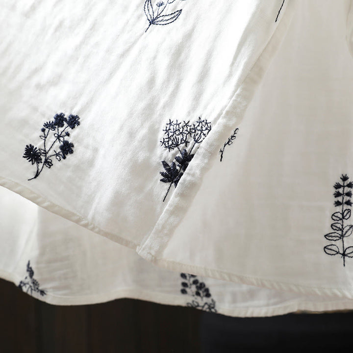 Camicia da donna in cotone a maniche lunghe con bottoni e ricamo floreale Buddha Stones - image 13