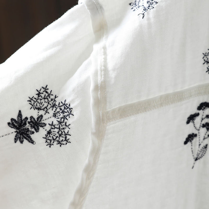 Camicia da donna in cotone a maniche lunghe con bottoni e ricamo floreale Buddha Stones - image 11