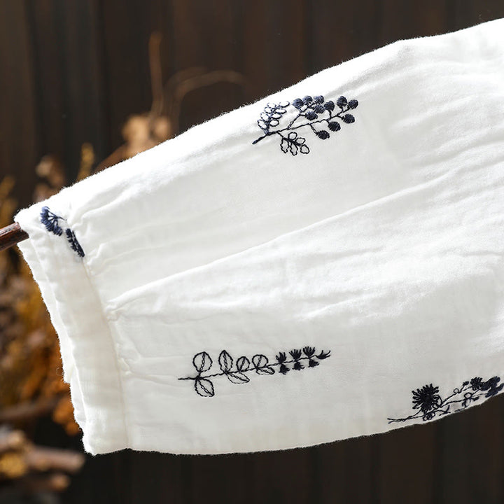 Camicia da donna in cotone a maniche lunghe con bottoni e ricamo floreale Buddha Stones - image 10