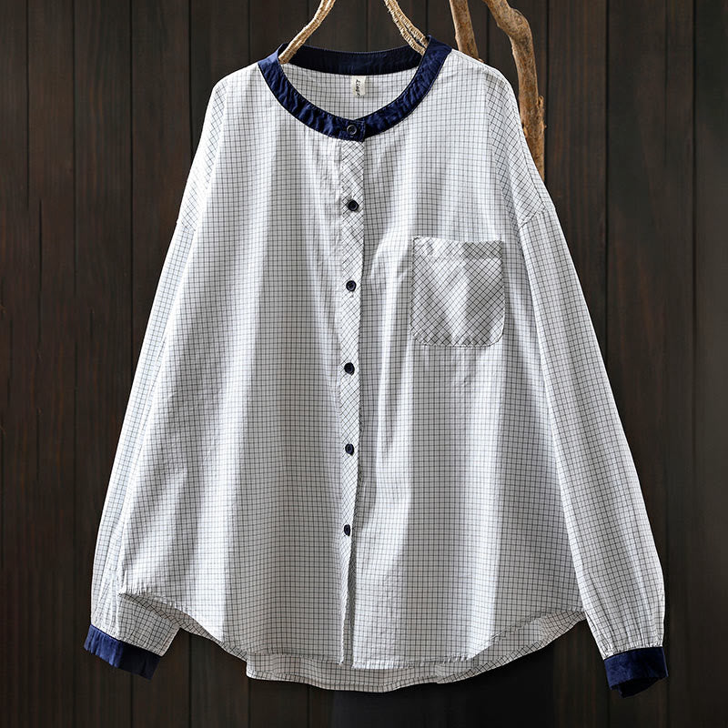 Camicia da donna in cotone a maniche lunghe con bottoni a contrasto e motivo a Buddha Stones - image 5