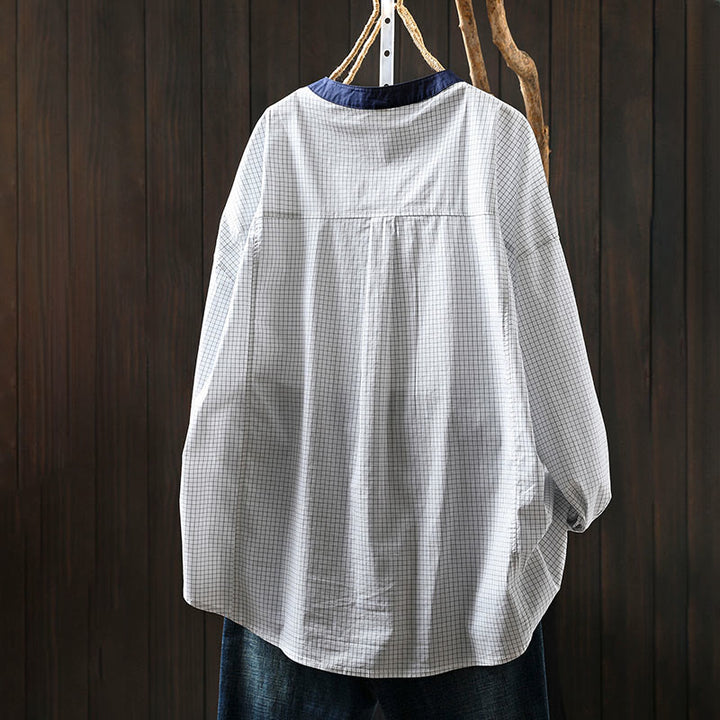 Camicia da donna in cotone a maniche lunghe con bottoni a contrasto e motivo a Buddha Stones - image 4