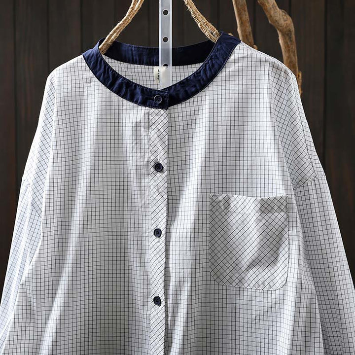 Camicia da donna in cotone a maniche lunghe con bottoni a contrasto e motivo a Buddha Stones - image 6